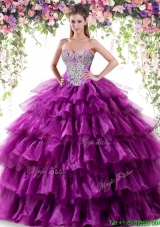Latest Beaded and Ruffled Layers Quinceanera Dress in Dark Purple