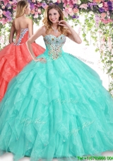 Pretty Beaded and Ruffled Quinceanera Dress in Apple Green