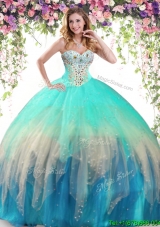 Most Popular Beaded Multi Color Quinceanera Dress in Tulle