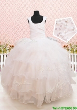 Beaded and Sequined White Flower Girl Dress with Ruffled Layers