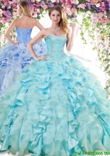 Lovely Beaded and Ruffled Quinceanera Dress in Baby Blue