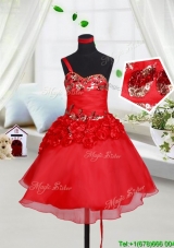 Lovely One Shoulder Flower Girl Dress with Sequins and Handcrafted Flowers