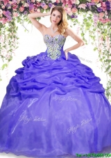 Popular Big Puffy Lavender Quinceanera Dress with Beading and Pick Ups