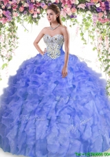 Best Lavender Big Puffy Quinceanera Dress with Beading and Ruffles