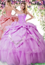 Exquisite Beaded and Pick Ups Organza Quinceanera Dress in Lilac
