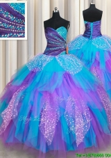 2017 Elegant Beaded and Ruffled Rainbow Colored Quinceanera Dress in Tulle and Sequins