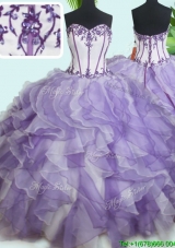 2017 Luxurious Visible Boning Beaded and Ruffled Quinceanera Dress in White and Purple