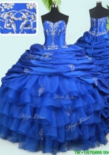 2017 Popular Ruffled Layers and Bubble Royal Blue Quinceanera Dress with Court Train