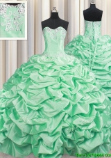 2017 Popular Beaded and Bubble Taffeta Apple Green Quinceanera Dress with Brush Train