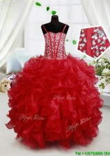 Visible Boning Beaded Bodice and Ruffled Little Girl Pageant Dress with Spaghetti Straps