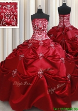 2017 New Arrivals Strapless Beaded and Bubble Taffeta Quinceanera Dress in Wine Red