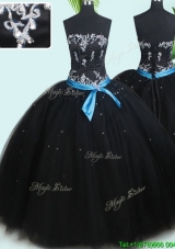 2017 Pretty Puffy Skirt Strapless Beaded and Belted Tulle Quinceanera Dress in Black