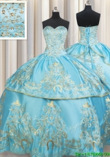 Exclusive Sweetheart Embroideried and Beaded Taffeta Aqua Blue Quinceanera Dress