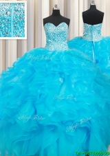 Popular Visible Boning Beaded Bodice and Ruffled Baby Blue Quinceanera Dress