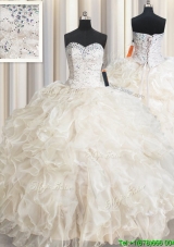 Hot Sale Sweetheart Laced Ruffled and Beaded Quinceanera Dress in Champagne