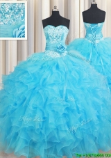 Elegant Handcrafted Flower and Ruffled Organza Quinceanera Dress in Baby Blue