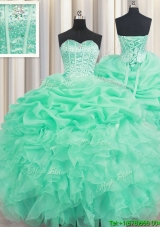 Cheap Visible Boning Sweetheart Ruffled and Beaded Quinceanera Dress in Apple Green