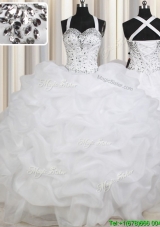 Gorgeous Really Puffy Straps Beaded and Bubble Organza Quinceanera Dress in White