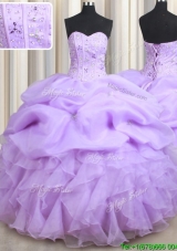 Wonderful Visible Boning Ruffled and Bubble Organza Quinceanera Dress in Lavender