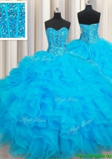 Discount Visible Boning Baby Blue Quinceanera Dress with Beaded Bodice and Ruffles
