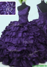 Lovely One Shoulder Beaded and Bubble Purple Quinceanera Dress in Taffeta