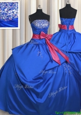 New Style Strapless Bowknot and Beaded Bust Blue Quinceanera Dress in Taffeta