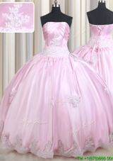 Classical Big Puffy Baby Pink Strapless Taffeta Applique Quinceanera Dress
