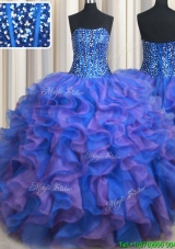 Unique Visible Boning Blue and Purple Quinceanera Dress with Beading and Ruffles