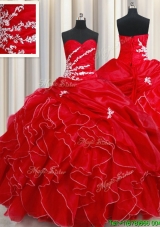 Romantic Ruffled and Bubble Ball Gown Red Quinceanera Dress in Organza