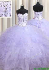New Style Visible Boning Ruffled and Beaded Tulle Quinceanera Dress in Lavender