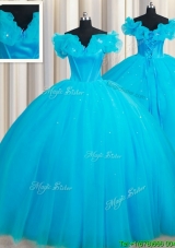 Hot Sale Off the Shoulder Court Train Quinceanera Dress with Handcrafted Flowers