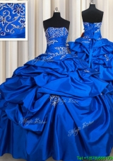 Affordable Strapless Taffeta Royal Blue Quinceanera Dress with Beading and Pick Ups