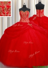 Pretty Big Puffy Tulle Red Quinceanera Dress with Beading and Pick Ups