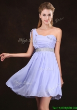 Modern Ruched Bodice and Sequined Short Bridesmaid Dress in Lavender