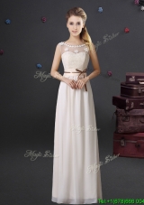 Classical See Through Scoop Laced and Belted Bridesmaid Dress with Appliques