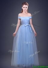 Simple Off the Shoulder Bowknot and Ruched Bridesmaid Dress in Tulle