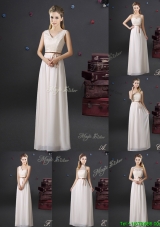 Elegant Laced and Belted Chiffon Long Prom Dress in Off White