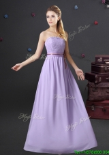 Latest Strapless Lavender Chiffon Prom Dress in Floor Length