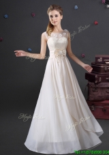 Popular See Through Scoop Prom Dress with Appliques and Bowknot
