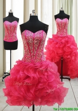 Hot Sale Visible Boning High Low Detachable Prom Dresses with Beaded Bodice and Ruffles