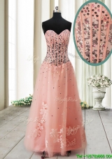 Pretty Visible Boning See Through Applique and Beaded Long Prom Dress in Tulle