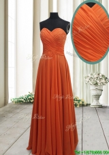 Best Selling Empire Ruched Chiffon Orange Red Prom Dress in Floor Length