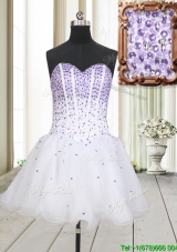 Low Price Visible Boning Beaded Bodice White Prom Dress in Organza