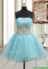 Lovely A Line Strapless Zipper Up Aqua Blue Prom Dress with Beading