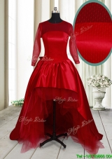Best Selling See Through Scoop High Low Bowknot Prom Dress in Wine Red