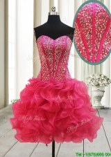 New Arrivals Visible Boning Beaded Bodice and Ruffled Hot Pink Prom Dress