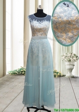 Classical See Through Scoop Short Inside Long Outside Prom Dress in Light Blue