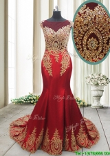 Perfect Mermaid Cap Sleeves Beaded and Applique Prom Dress with Brush Train