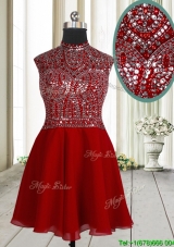 New Style High Neck Beaded and Sequined Prom Dress in Mini Length