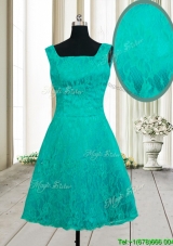 Latest A Line Square Zipper Up Turquoise Short Prom Dress in Lace